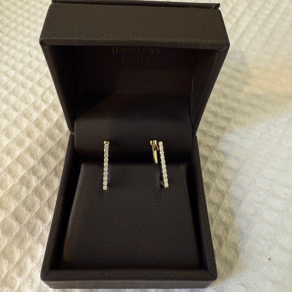 18k yellow gold diamond small square hoop earrings